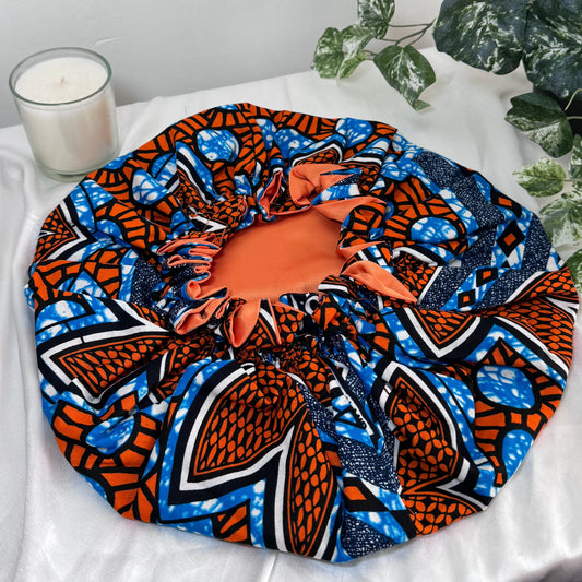 Orange & Blue Adult Silk Bonnet