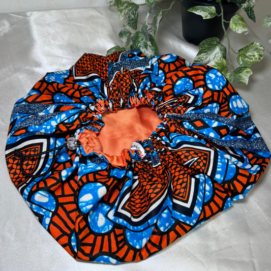 Orange & Blue Adjustable Silk Bonnet