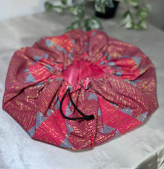 pink gold silk bonnet front side hair bonnet