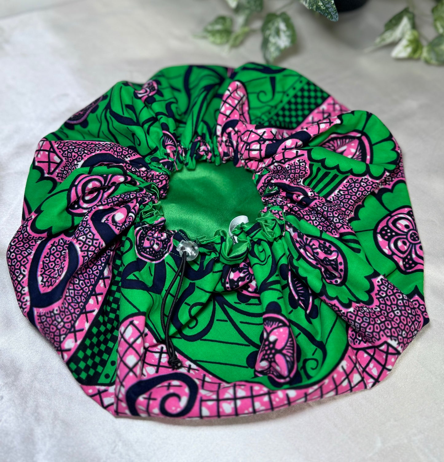 Green & Pink Adjustable Silk Bonnet