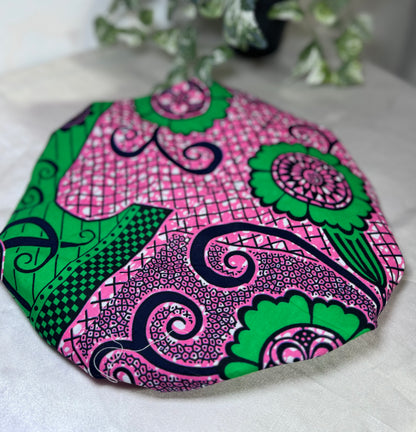 green & pink silk bonnet back side hair bonnet