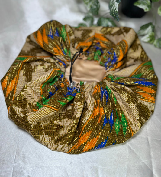 gold glitter kente silk bonnet front side