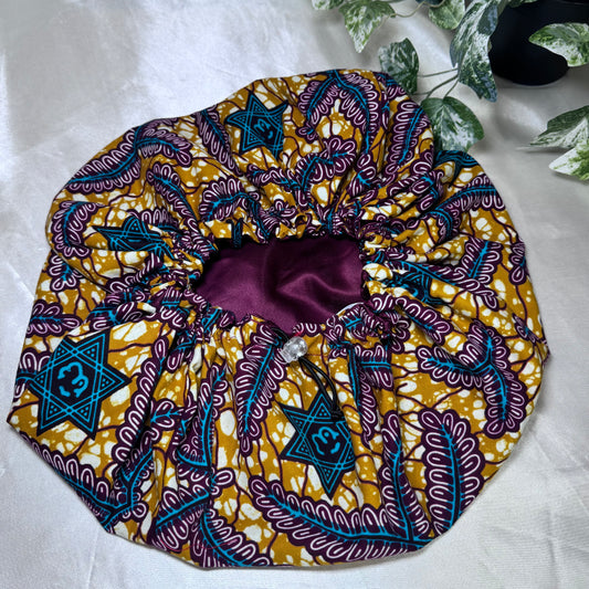 Burgundy & Gold Adjustable Silk Bonnet