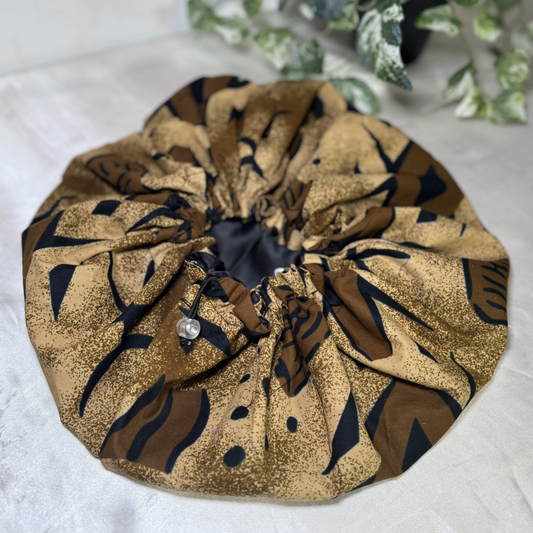 front side brown silk bonnet