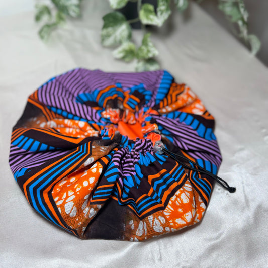 Orange & Blue Child Silk Bonnet