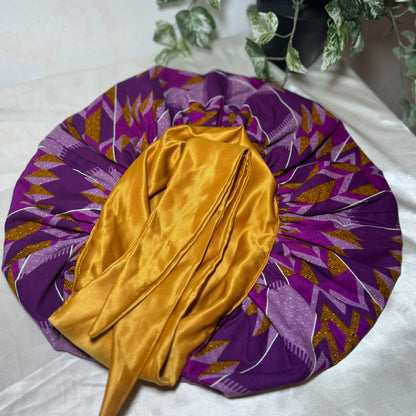 gold silk bonnet purple hair bonnet kente hair bonnet