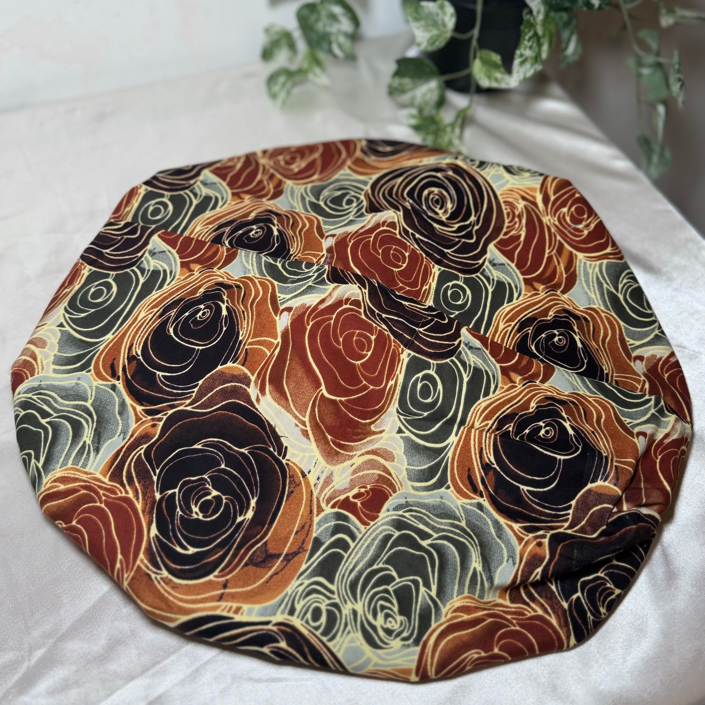 Cream & Beige Floral Head Tie Silk Bonnet